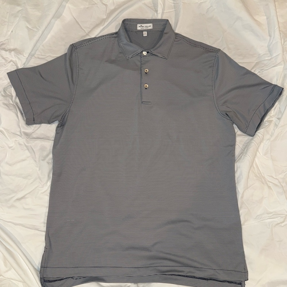 Peter Millar Summer Comfort Steel Blue Micro Stripe Polo Shirt